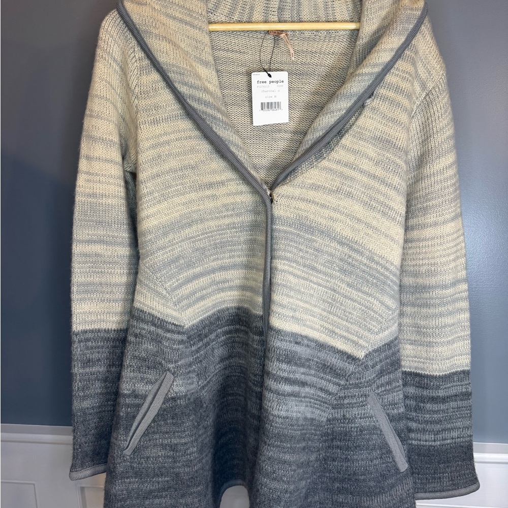 Free People Wool Ombre Oversized Shawl Collar Snap Button Cardigan Sweater M NEW